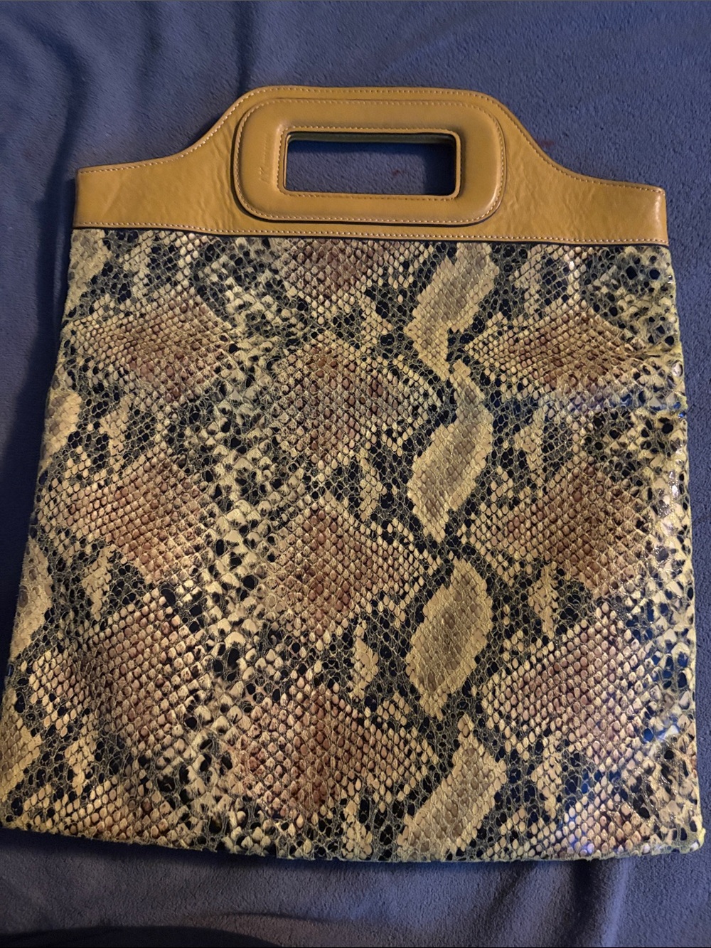 Anne Klein Fashion Snake-Print Tote with Mustard Leather Trim